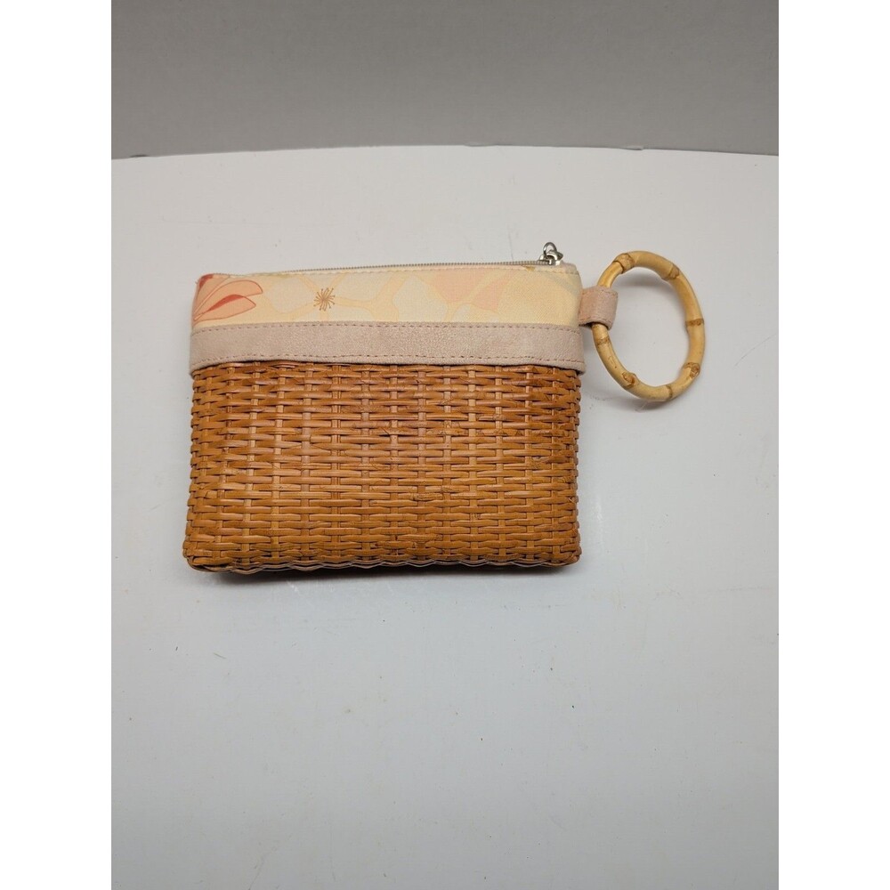 Bath And Body Works Tan Wicker Wristlet Zip Closure